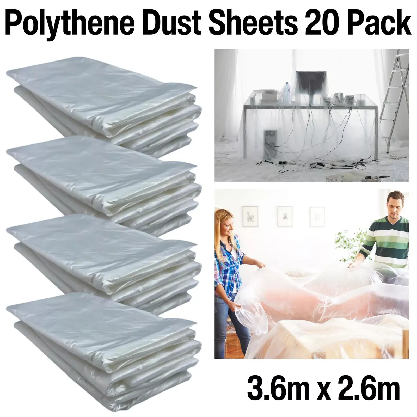 20x Polythene Dust Sheet Clear Cover For Painting Decorating Furniture Plastic Decorators Polythene Paint Covers Sheeting for Painting, Furniture, Floor Protection