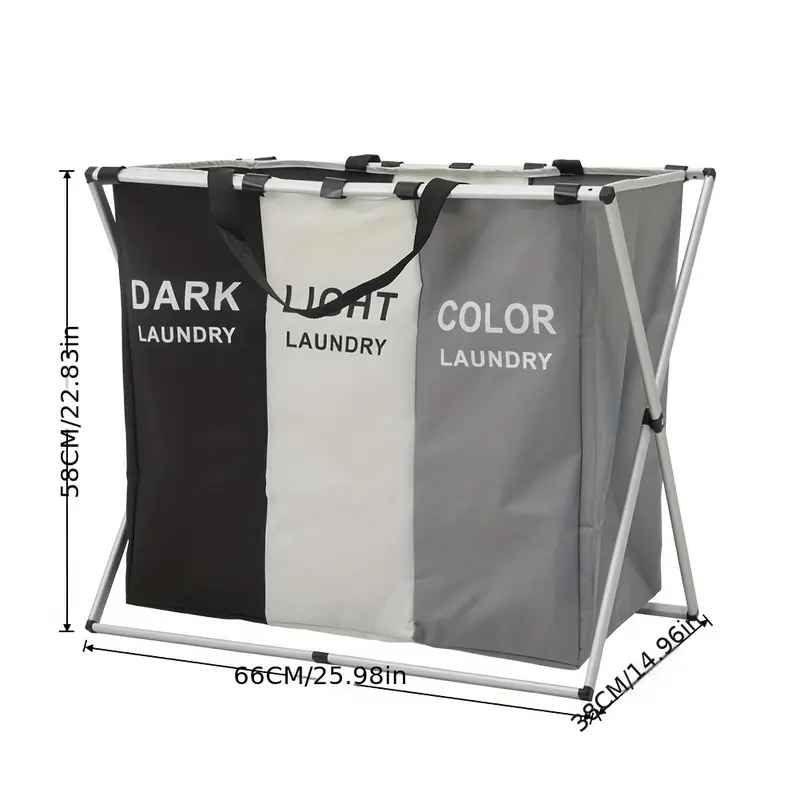 Large Laundry Basket 3 Sections Aluminium Folding Laundry Cloth Basket Oxford Washing Hamper Bin Sorting Storage Bag Light Dark Color 3
