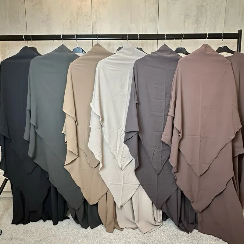 Double Layered Khimar and Abaya set with cuff sleeves crew neck and zip on shoulder one size 6-16