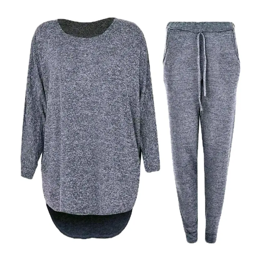 Ladies 2 Piece Track Suit Set High Low Top and Bottoms Loungewear Sweatshirt Jog