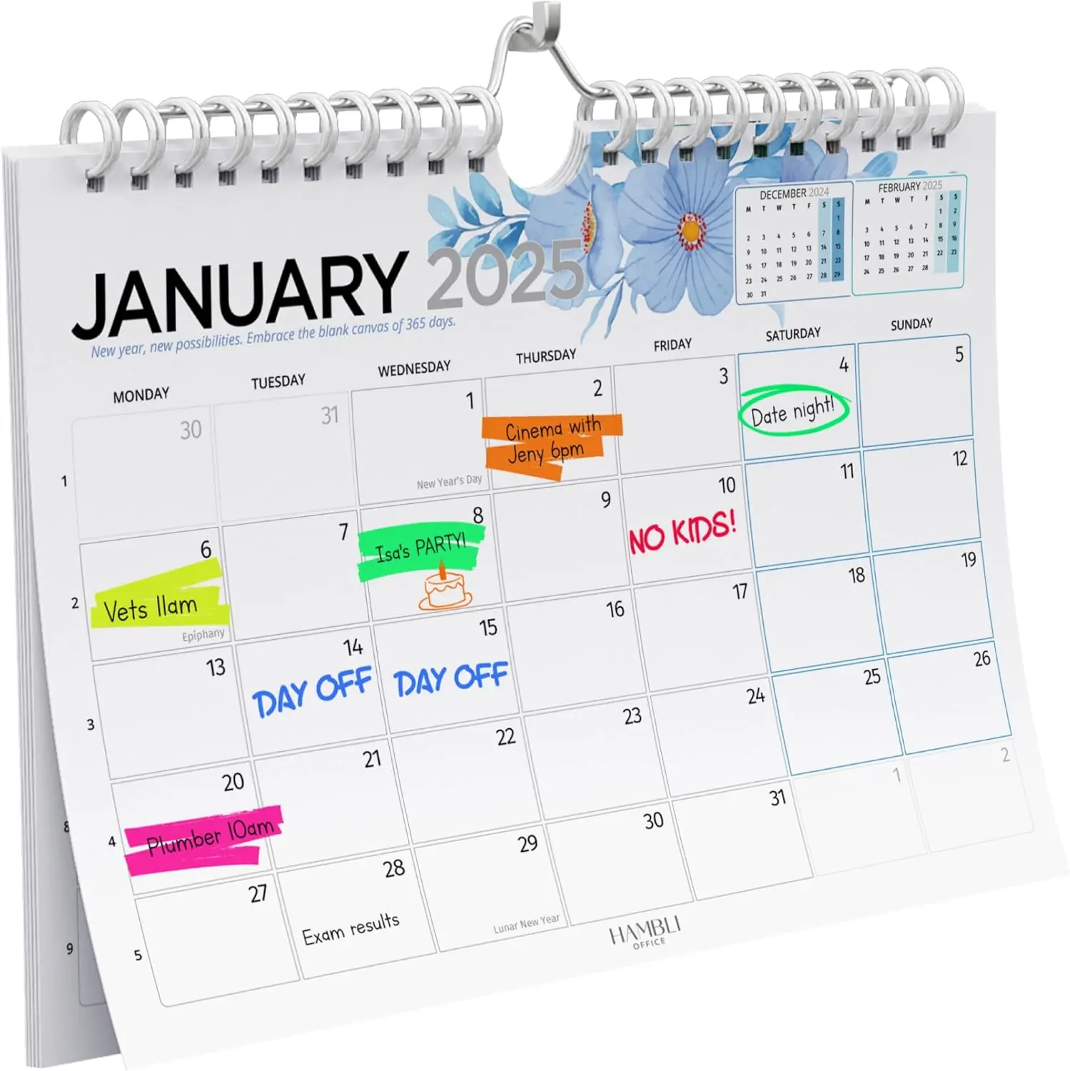 Wall Calendar 2025-2026 Colour Calendar - 18 Month Landscape Full Year Planner