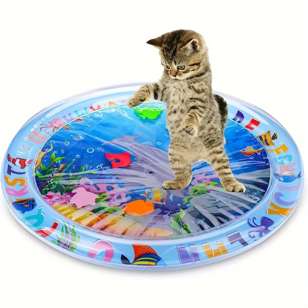 3Q No Battery Needed Interactive Cat Play Mat With Splash-Proof PVC Floating Fish - Indoor Boredom Relief Kick Toy Water Sensation Pad 2025