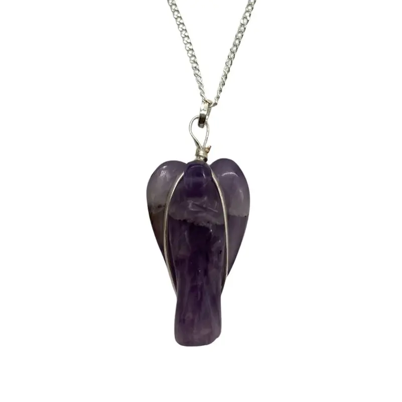 Crystal Angel Pendant with Silver Chain, 3-4cm, Amethyst 1