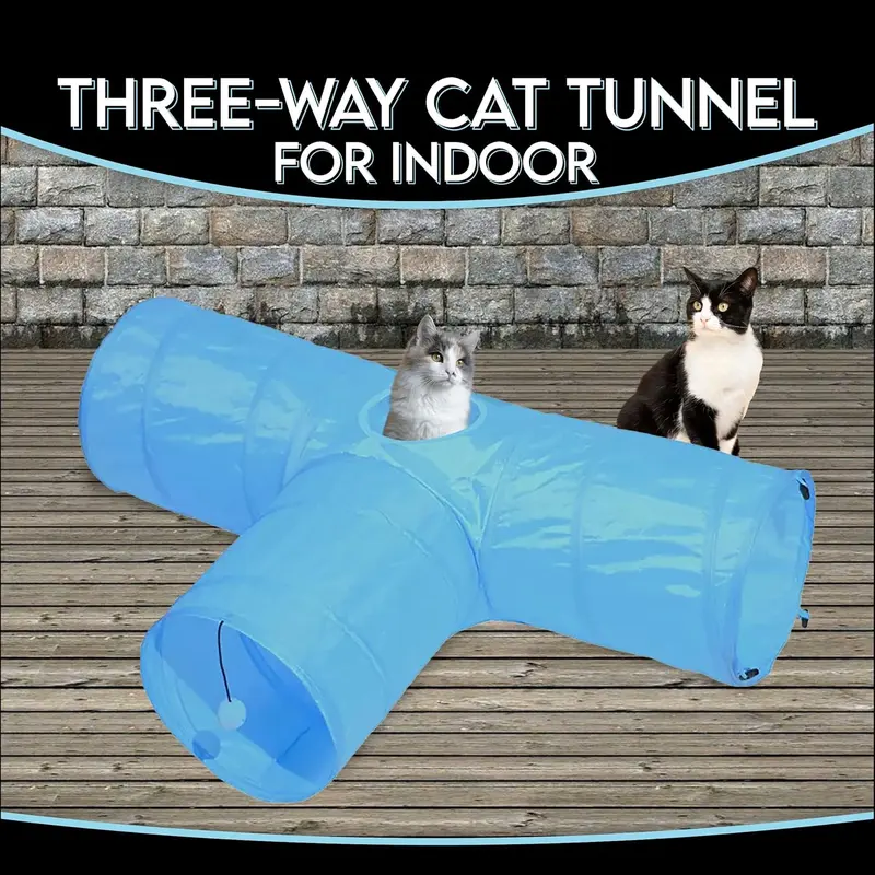 3-Way Collapsible Cat Tunnel Toy, Interactive Cat Tunnel for Indoor Cats, Kittens, Puppies, Small Pets (Blue) 1