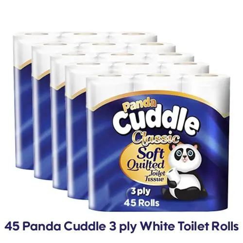 45 Panda Cuddle Unscented Soft Quilted Toilet Rolls- 3 Ply Toilet Tissues 5*9 Pack Classic Soft Blue 0