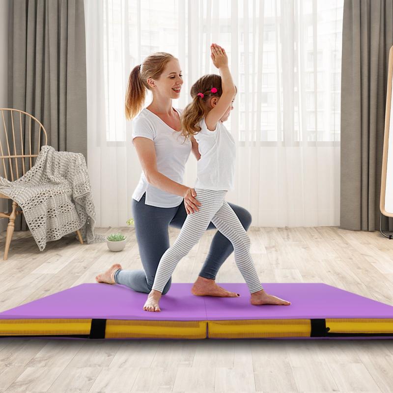 COSTWAY Folding Gymnastic Mat with PU Leather Cover and Carrying Handles 7