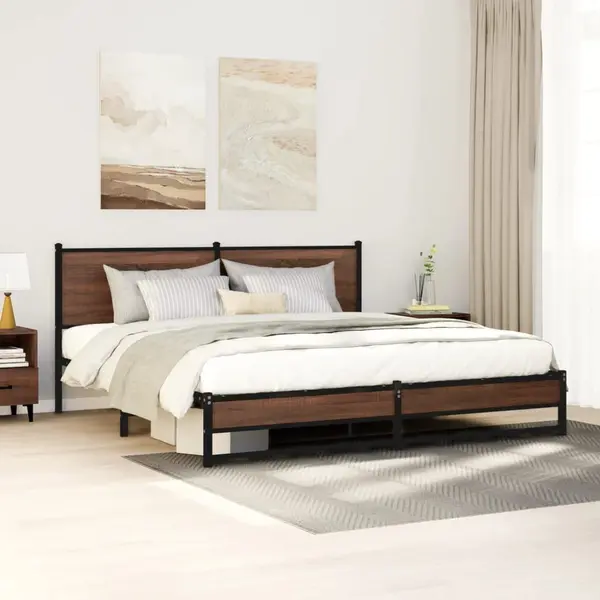 VidaXL Stylish Brown Oak Metal Bed Frame - Dimensions 183x213 cm 0