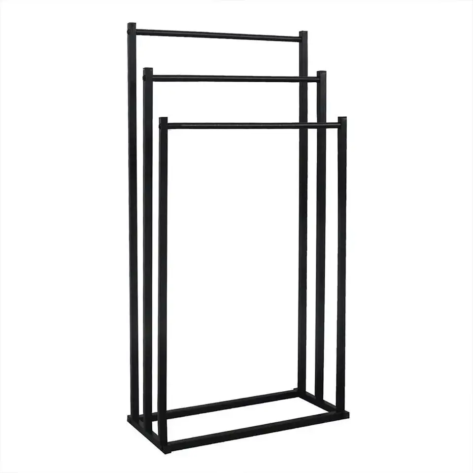 Free Standing Towel Rail Stand Unit Rack for Bathroom Storage - Black White 3 Tier - Organiser
