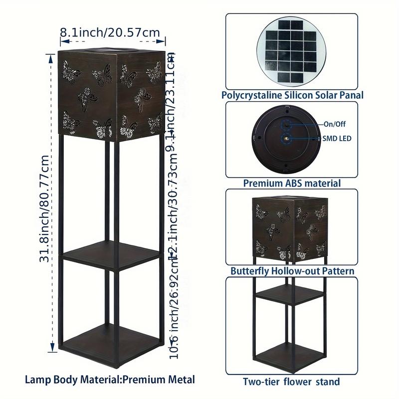 USB Dual-use Outdoor Indoor Garden Solar Light, 80.7 Cm High Outdoor Solar Light, Lawn 2-layer Flower Stand, Outdoor Standing Solar Light, Hollow Solar Garden Light 1