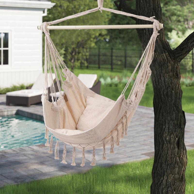 Product Introduction of Lifeideas Garden Hanging Canvas Hammock Swing Chair, White/Dark Grey, 200kg Weight Capacity 1