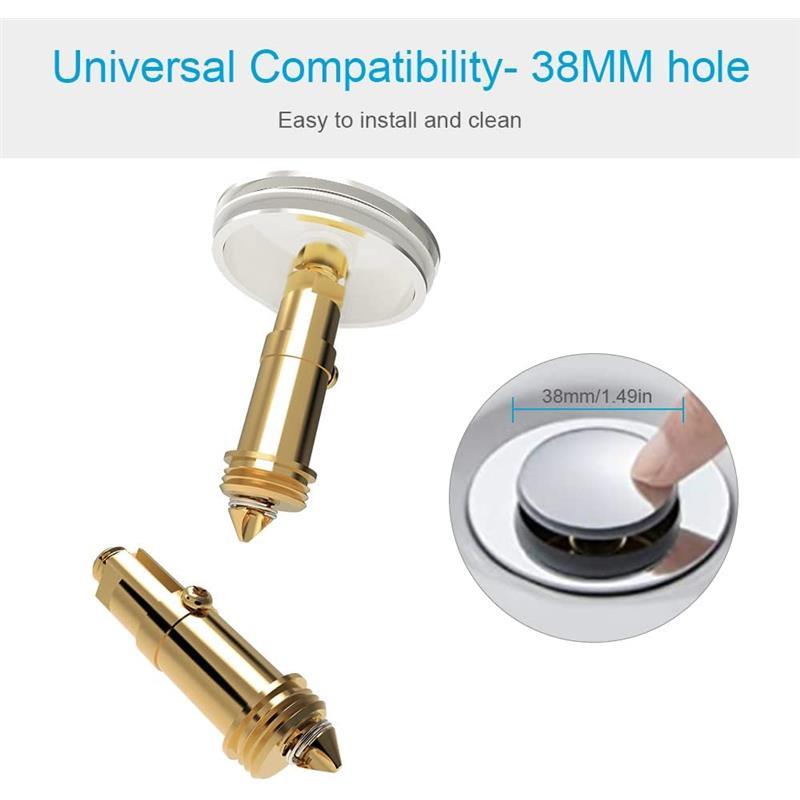 Pop Up Sink Plug Replacement for Washbasin Brass Chrome, Sink Drain Plug Pop Up Waste Plug Basin Plug Click Clack Push Plug Stopper for Bathroom Vanity Sink, 38mm Cap 3