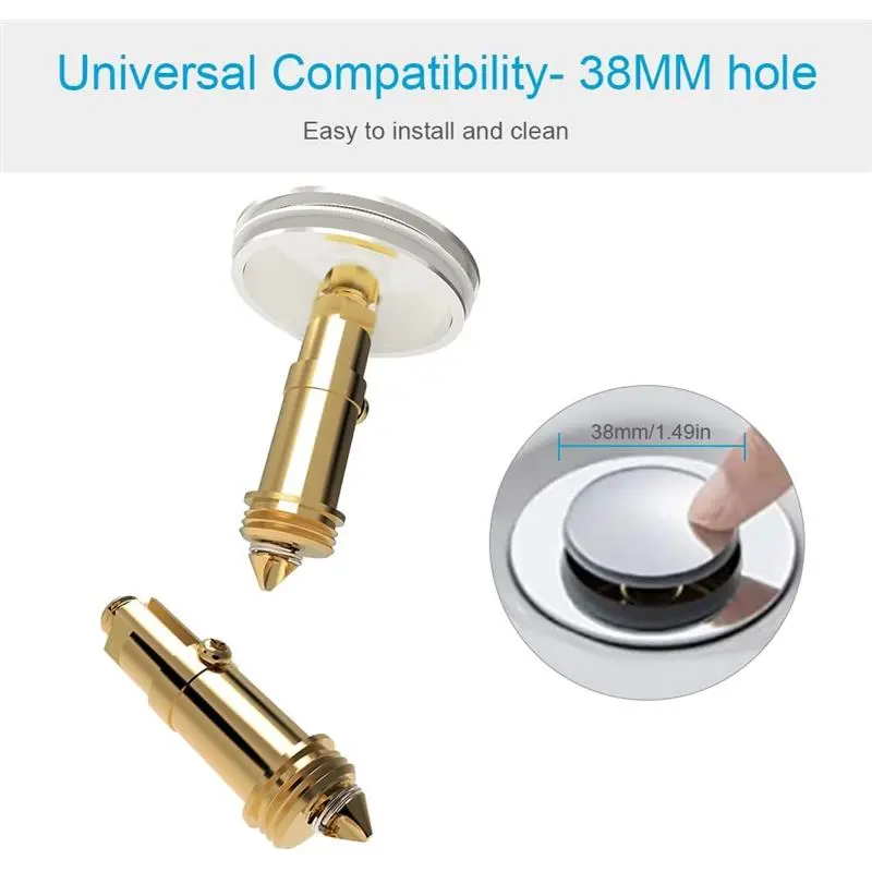 Pop Up Sink Plug Replacement for Washbasin Brass Chrome, Sink Drain Plug Pop Up Waste Plug Basin Plug Click Clack Push Plug Stopper for Bathroom Vanity Sink, 38mm Cap 3