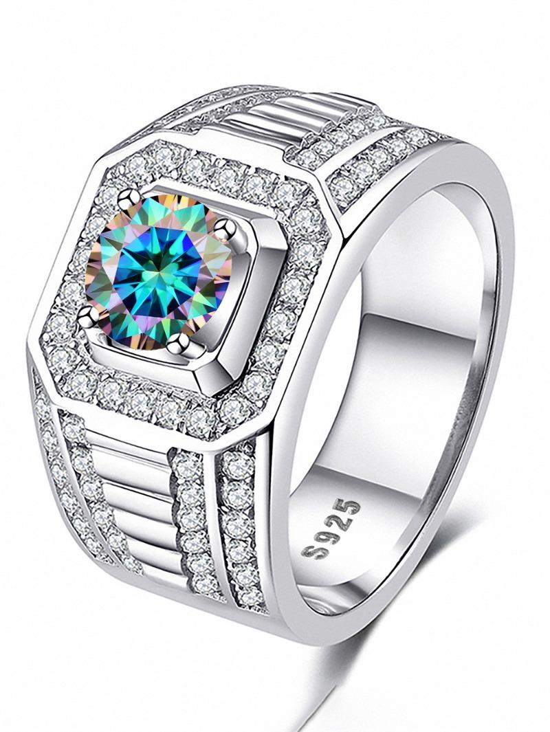 Right Hand Moissanite Full Diamond Colorful Four Claw Men's Ring 9254