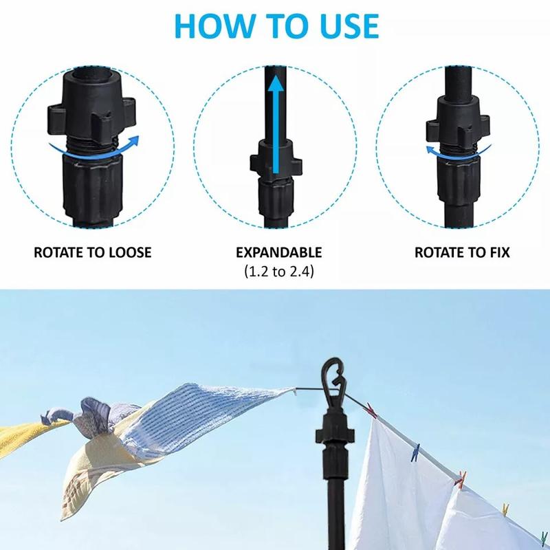 2 X Extending Clothes Prop Washing Line Pole Galvanised Heavy Duty Support 2.4m Accessories Hanging Laundry Metal Pack Set Room 2