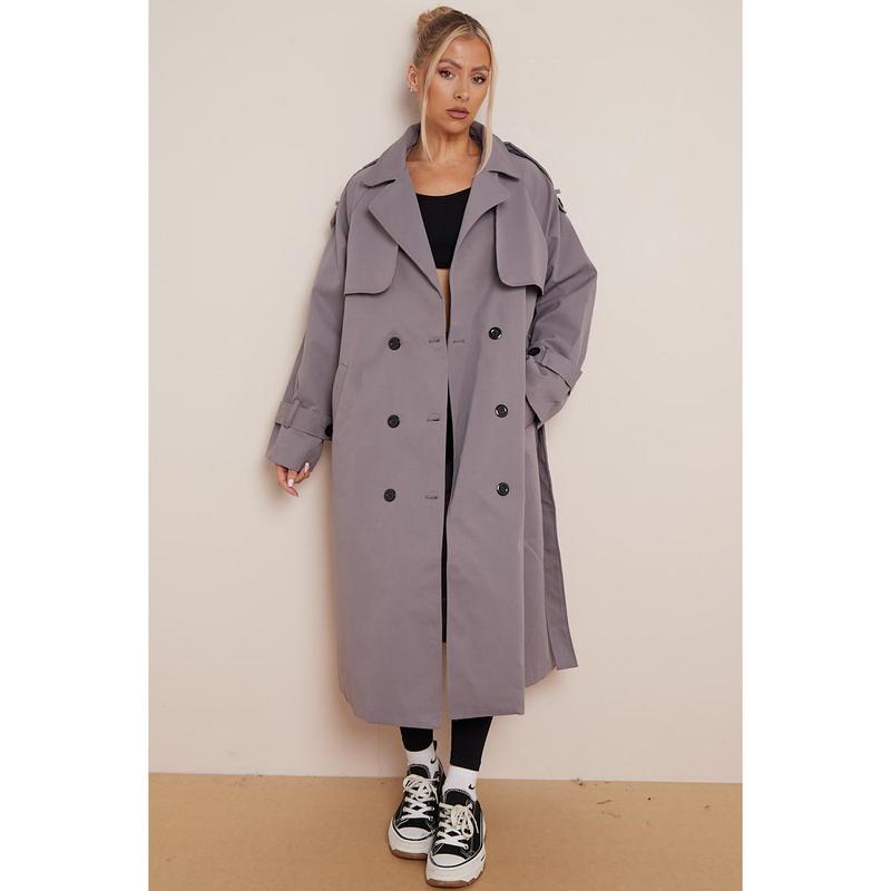 Product Introduction of KatchMe Women's Oversized Premium Waist Tie Double Breasted Trench Coat (UK 8-22),High-End Outerwear Jacket,Plain Minimalist Side Pocket Lady's Outfits 7