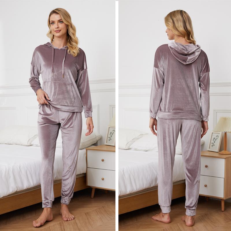 Ladies Pyjama Set Super soft Velour Cosy Long Sleeve Top & Bottom Pants Sleepwear Loungewear Nightwear for Women with Elasticated Trousers Size 8-22 Comfort Comfortable Womenswear Fit Pajamas Adjustable Minimalist Homewear Pjs Basic Winter Ribbed Comfy 2