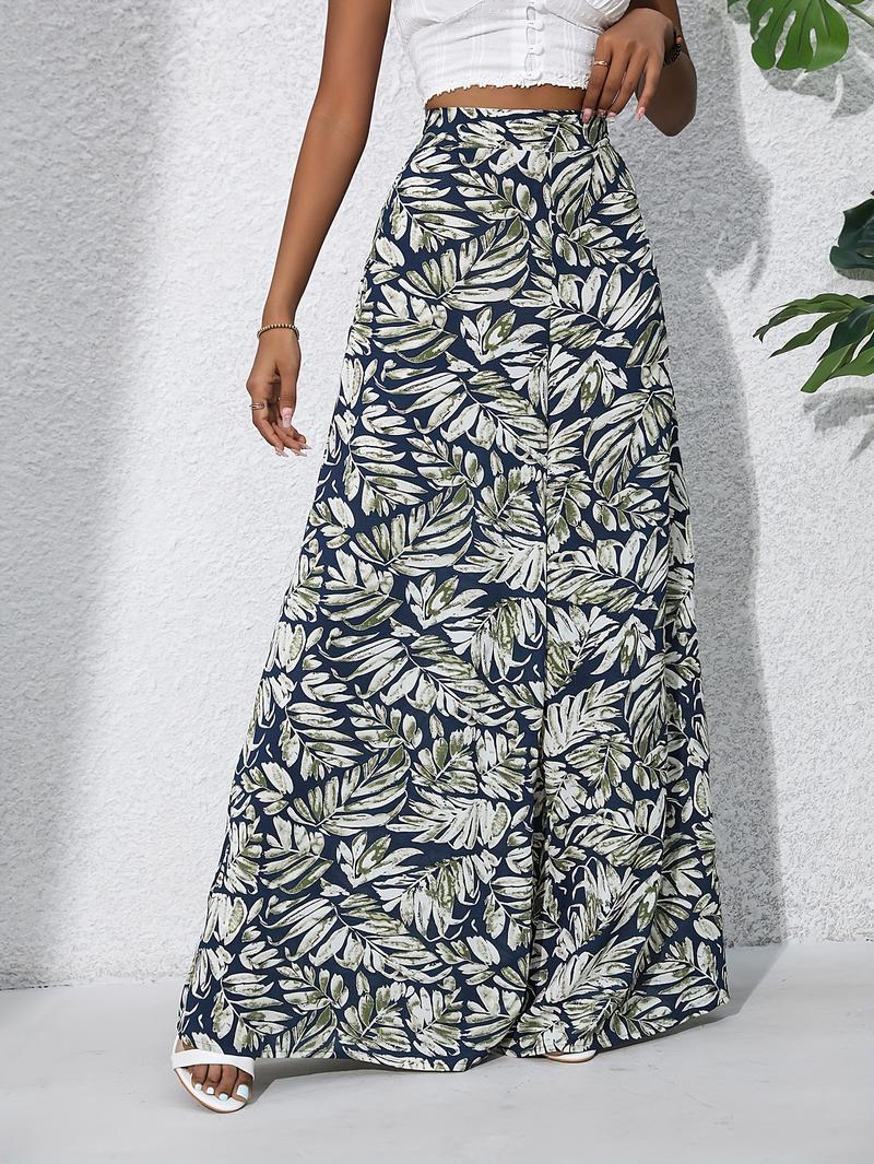 Product Introduction of Women'S Bohemian Floral Print Chiffon Wide-Leg Pants - High Waist, Elastic Waistband, Long Beach Trousers for Summer Vacation, Casual Elegant Style 19