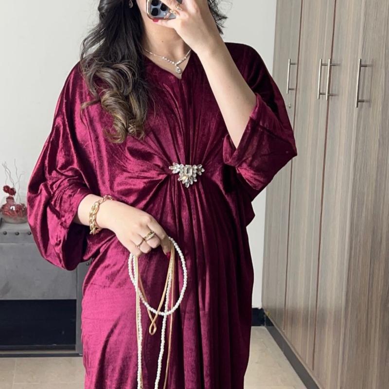 Velvet Fancy Kaftan with slit in the border embellished with fancy stone(stone may vary). Womenswear Dress Comfort Minimalist 0