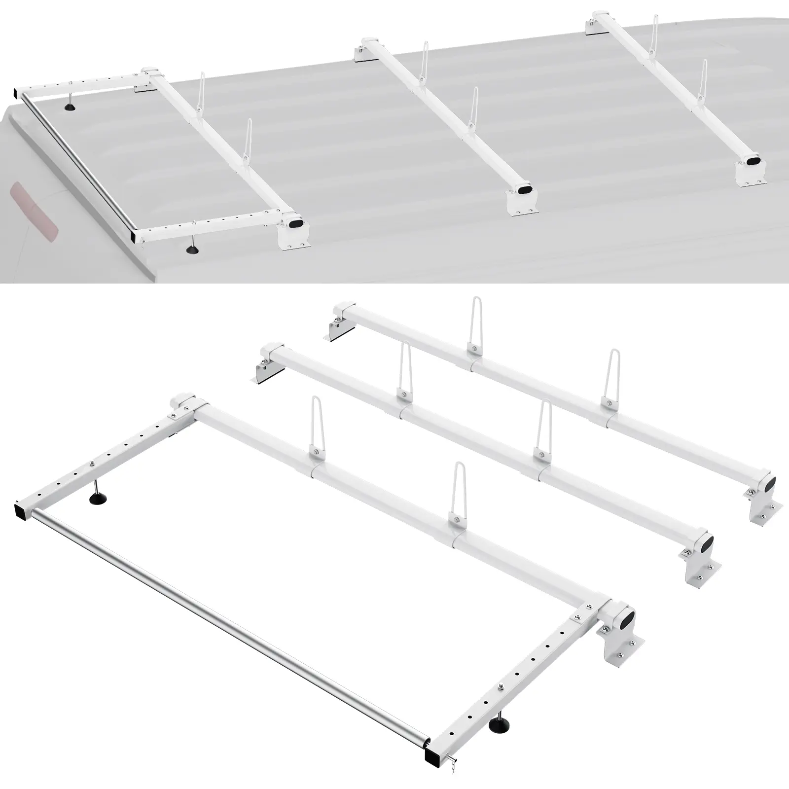 VEVOR Trailer Ladder Rack, 56" 3 Crossbars Ladder Roof Rack, Heavy-duty Steel Van Roof Ladder Rack, 90 kg Capacity Each Bar Van Ladder Rack with Cargo Roller, Fit for Ford Transit Custom 2013-2024