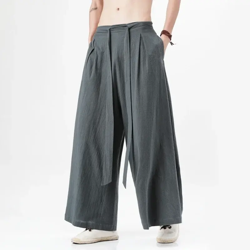 2024 Summer Chinese Style Men Harajuku Pants Man Japanese Kimono Pants Male Streetwear Retro Wide-Leg Trousers 3