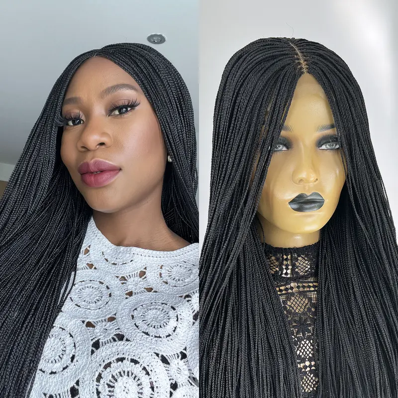 Micro Box Braided Wig - Micro Braids Wig - Braided Wigs for Women - #1b 6