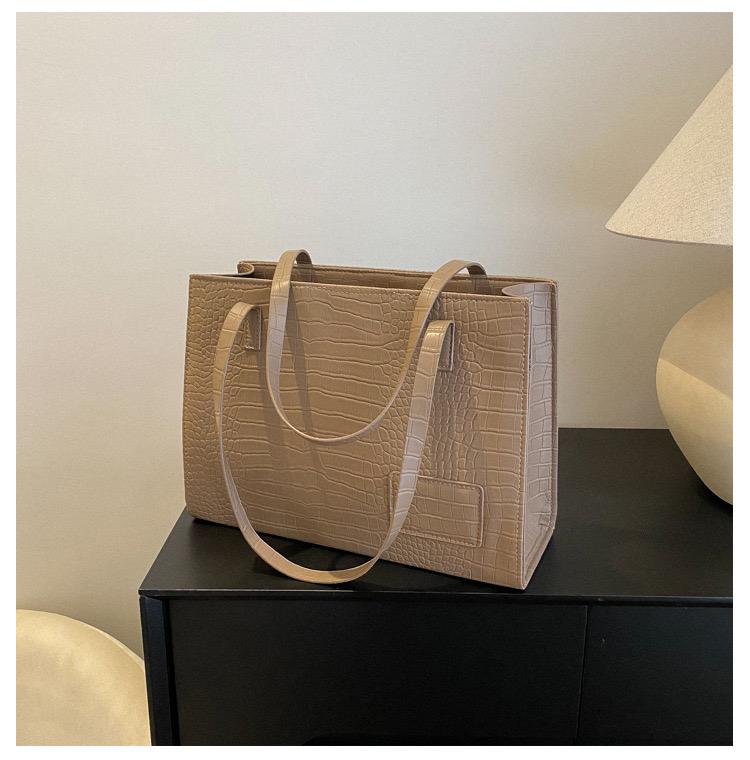 Product Introduction of Fashionable New Stone Pattern Casual Large Bag - Spacious Solid Color Handheld Tote & Shoulder Bag 5