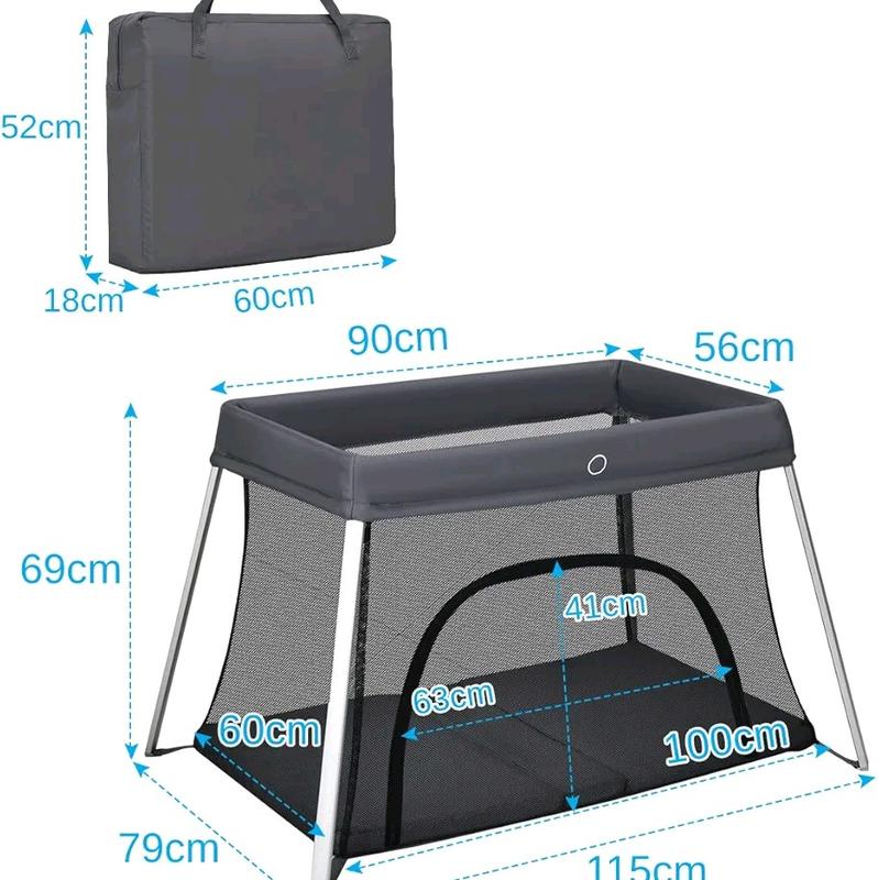 Maxmass Foldable Baby Playpen with Zipper Door, Mattress and Carry Bag - Portable Infants Crib Bed for Newborns Toddlers (Gray) 8