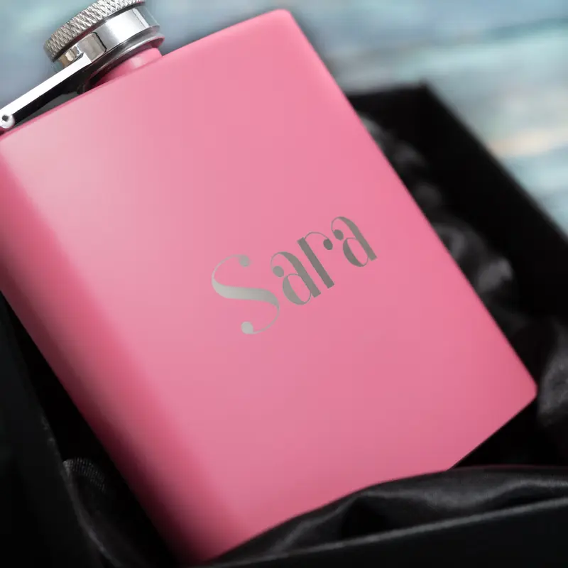 Personalised Pink Hip Flask For Women, Bridesmaid Or Birthday Gift For Her 2