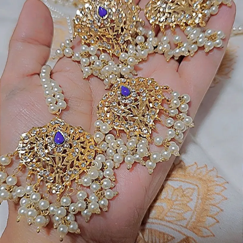 haydrabadi pendant set with white pearl 1