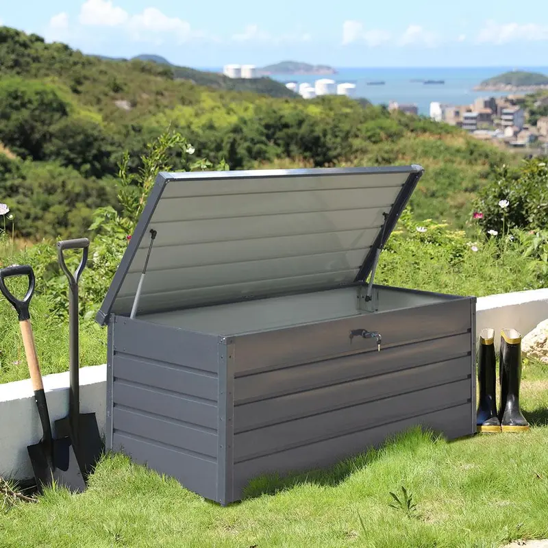 Livingandhome 200L/600L Large Outdoor Garden Metal Storage Box with Lid Lockable,Weather and Fade Resistant,Doubles as Storage Organiser Bench Room 0