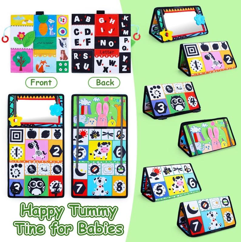 Cute Pattern Baby Tummy Time Mirror, Colorful Foldable Baby Mirror Toy With Rattle,Colorful Baby Sensory Toys For Gift,Baby Toys 4