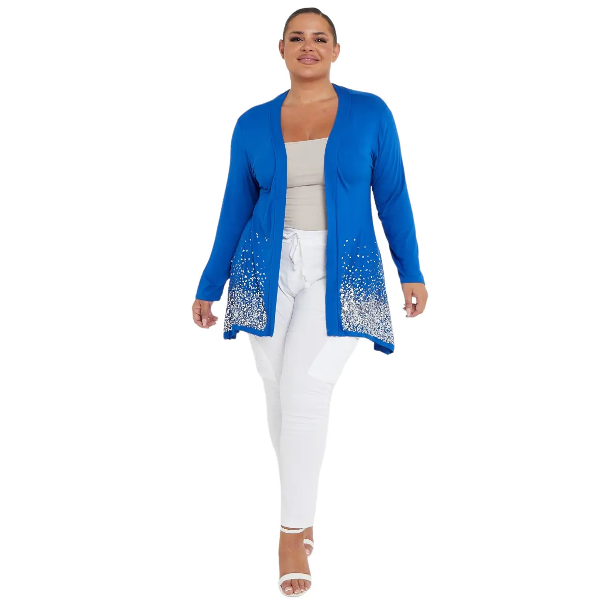 New Women's Plus Size Ladies Long Sleeve Glitter Sequin Sparkle Cardigan Top 14-28 Womenswear Classy