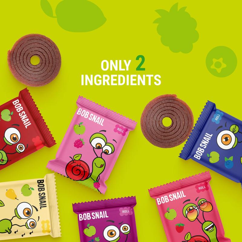 Bob Snail 80pcs, 800g - Fruit Rolls Mix with Mango, Pear, Cherry, Raspberry, Strawberry, Blueberry & Blackcurrant - No Added Sugar Snack Candy 1