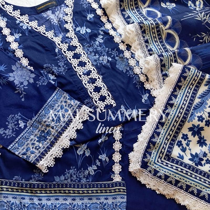 NEW Mausummery 2024 linen 3pc Digital Printed Dress with Lacing  Dupatta stitched suits pakistani dresses 3