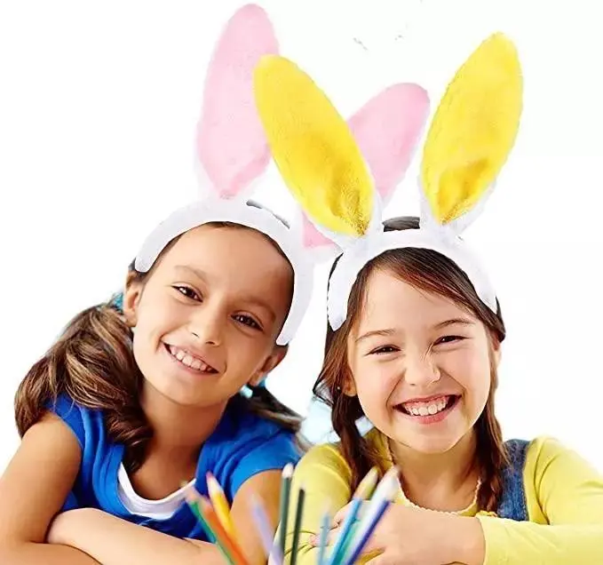 4 Bunny Ears Pink Purple Blue Yellow Rabbit Headbands for Easter Animal Fancy Dress