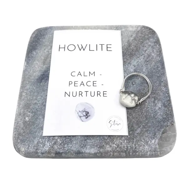 Howlite Ring,  Handmade White Crystal Ring - Natural Gemstone Wire Wrapped Jewellery - Small Gifts For Calm and Peace 1