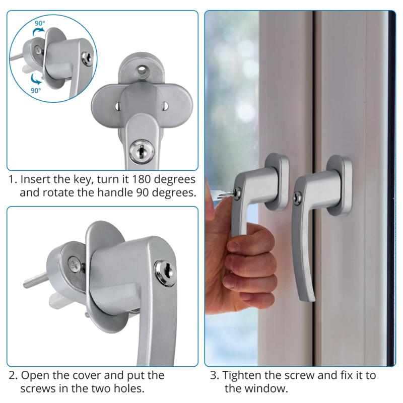 Product Introduction of 4Pcs Window Handle Key Locking Silver Universal Aluminum Double Glazing Fitting 21