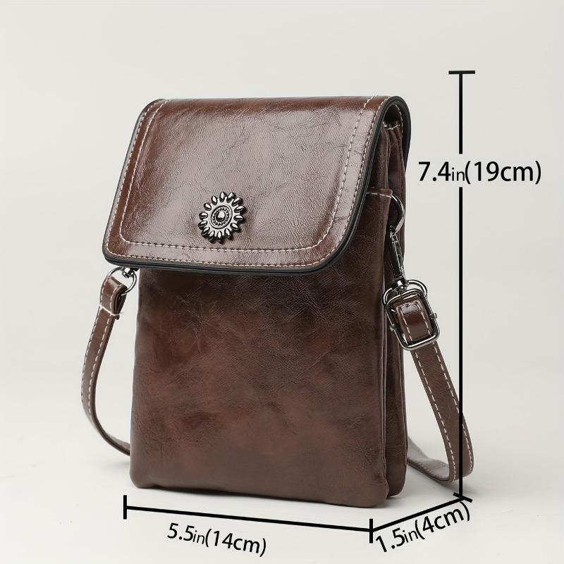 Mini Retro Style Crossbody Bag, Oil Wax Leather Mobile Phone Bag, Women's Shoulder Flap Purse 8