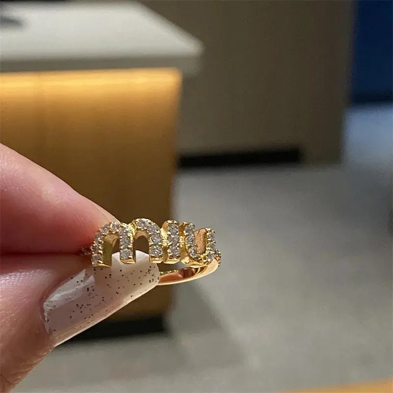2024 Korean New Letter M Crystal Zircon Adjustable Ring for Women Gold Color Couple Rings Elegant Women's Daily Work Accessories 3