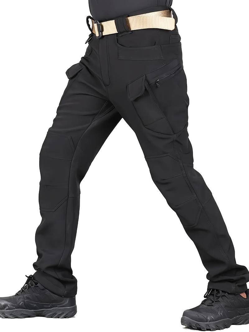 Product Introduction of Men's Solid Color Thermal Cargo Pants, Slightly Stretch Multiple Pockets Design Pants For Winter Outdoor Activities Menswear Trouser Plain Beige 17