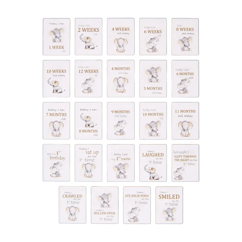 Cute Unisex Baby Elephant Grey Quirky and Fun Set of 24 Milestone Cards 4