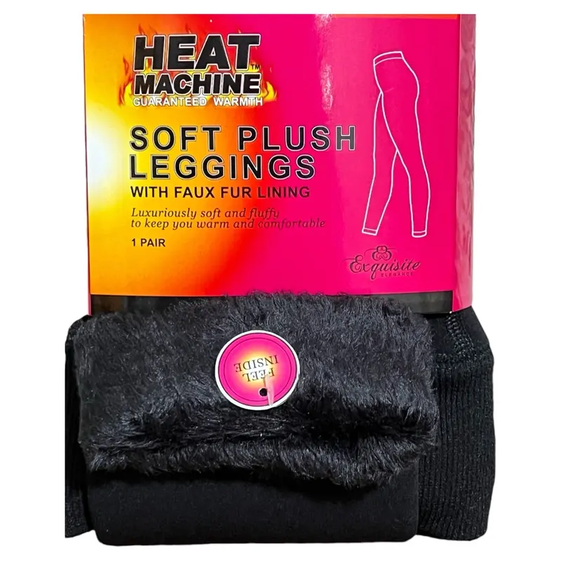 Women's Plush Thermal Leggings - Black, Stretchy, Soft, Tummy Control, Winter Fabric - Faux, Fit Fit Faux Fur Medium Casual 1