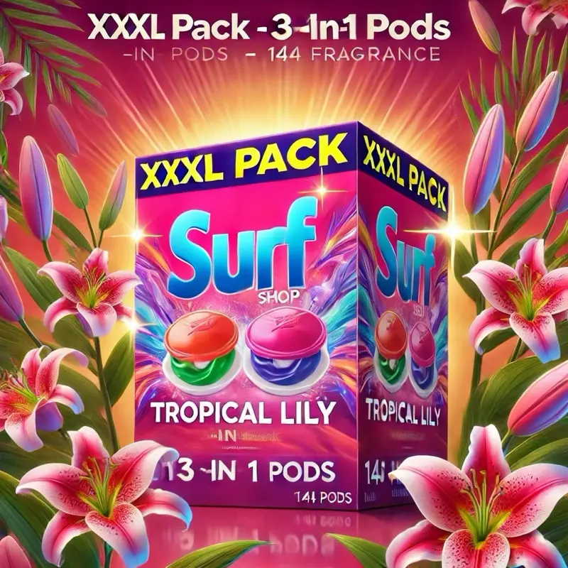 144 Surf 3 in 1 Laundry Washing Detergent Capsules Tropical Lily - 3*48 washes - Household