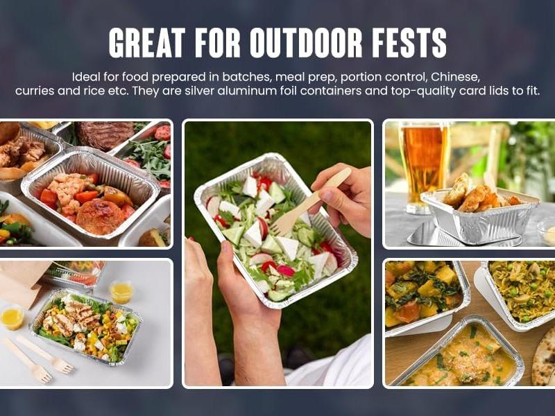 100 X No2 Aluminium Foil Food Container with Lids, Reusable Takeaway Containers, Great for Baking Roasting Cooking Food Storage Disposable 4