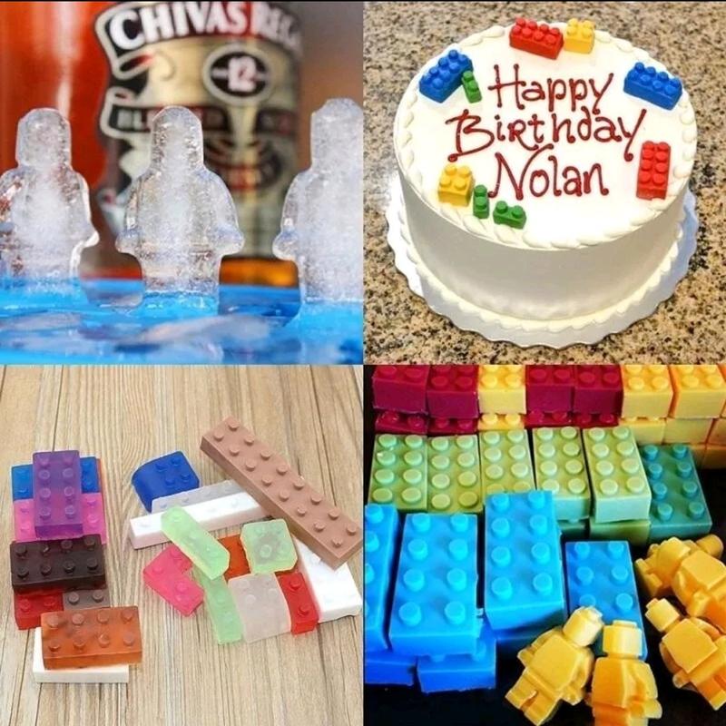 Building Block Bricks Silicone Mould Chocolate Wax Melts Soap Jelly Ice Cubes  Flexible Kids Oven tin tray 2