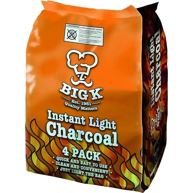 Big K Instant Light Lumpwood Charcoal, 4x1kg Bags Instant BBQ Charcoal