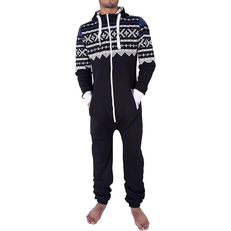 NOROZE Men’s Aztec Onesie Jumpsuit Warm and Cozy Hooded Zip Up Onesies All in One Nightwear Playsuit UK Size S-XXL 3