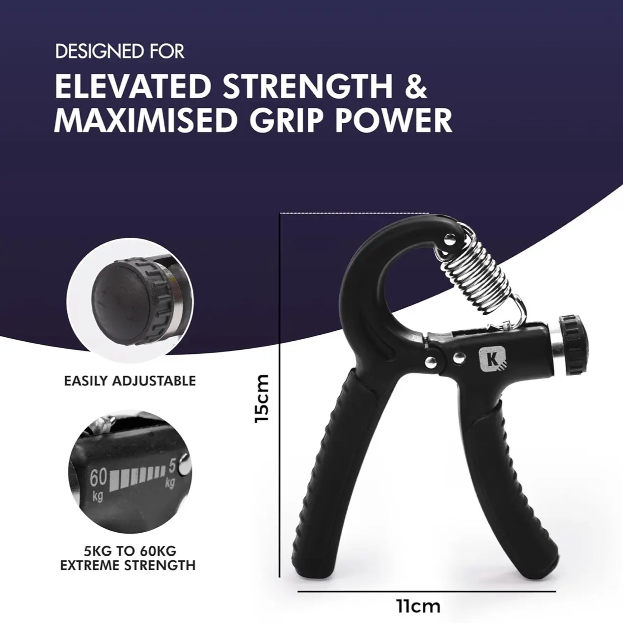 Kayman Adjustable Resistance Hand Exerciser for Strength Training - Forearm, Wrist & Hand Grip Strengtheners