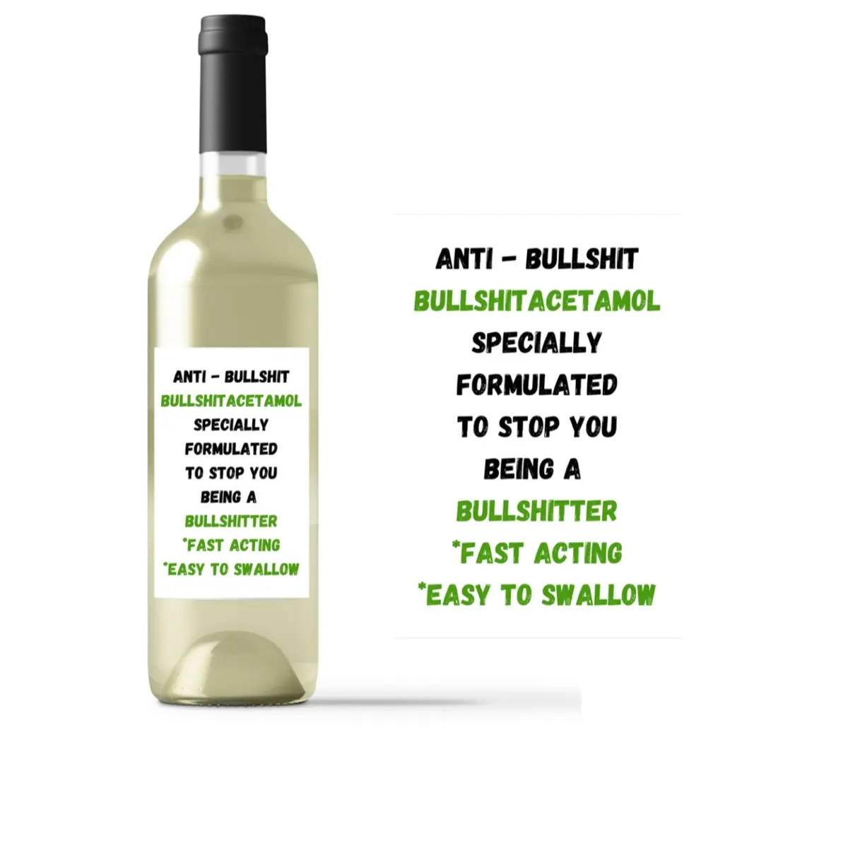 BULLSHITACETAMOL - Wine Label - Funny - Christmas Gift - SECRET SANTA - Friend - Wine lover - label