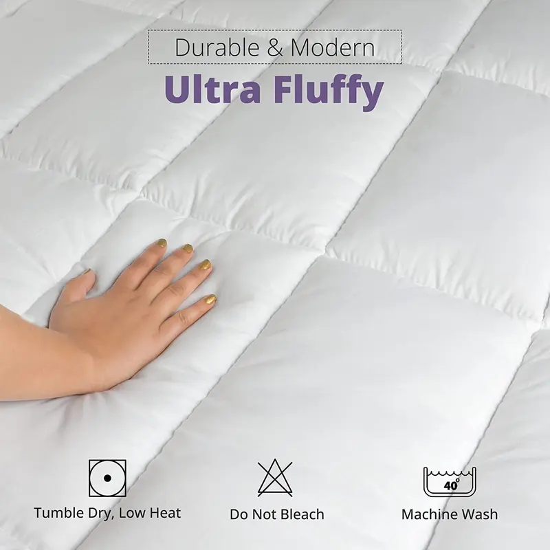 Mattress Topper 4" Inch Deep Luxury Soft Hotel Quality Microfiber All Sizes 10cm Mattress Topper Double Bed 4 Inch Thick - Quilted Topper Made with Fluffy Hypoallergenic with Strong Corner Straps for Luxury & Comfort Breathable Washable 2